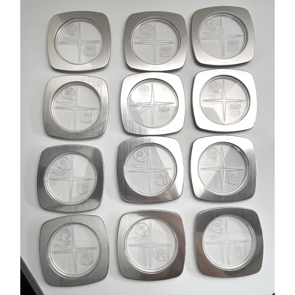 VTG NFL Coaster Set of 12 Plastic Silver one 1970s Cowboys 49ers Giants Redskins